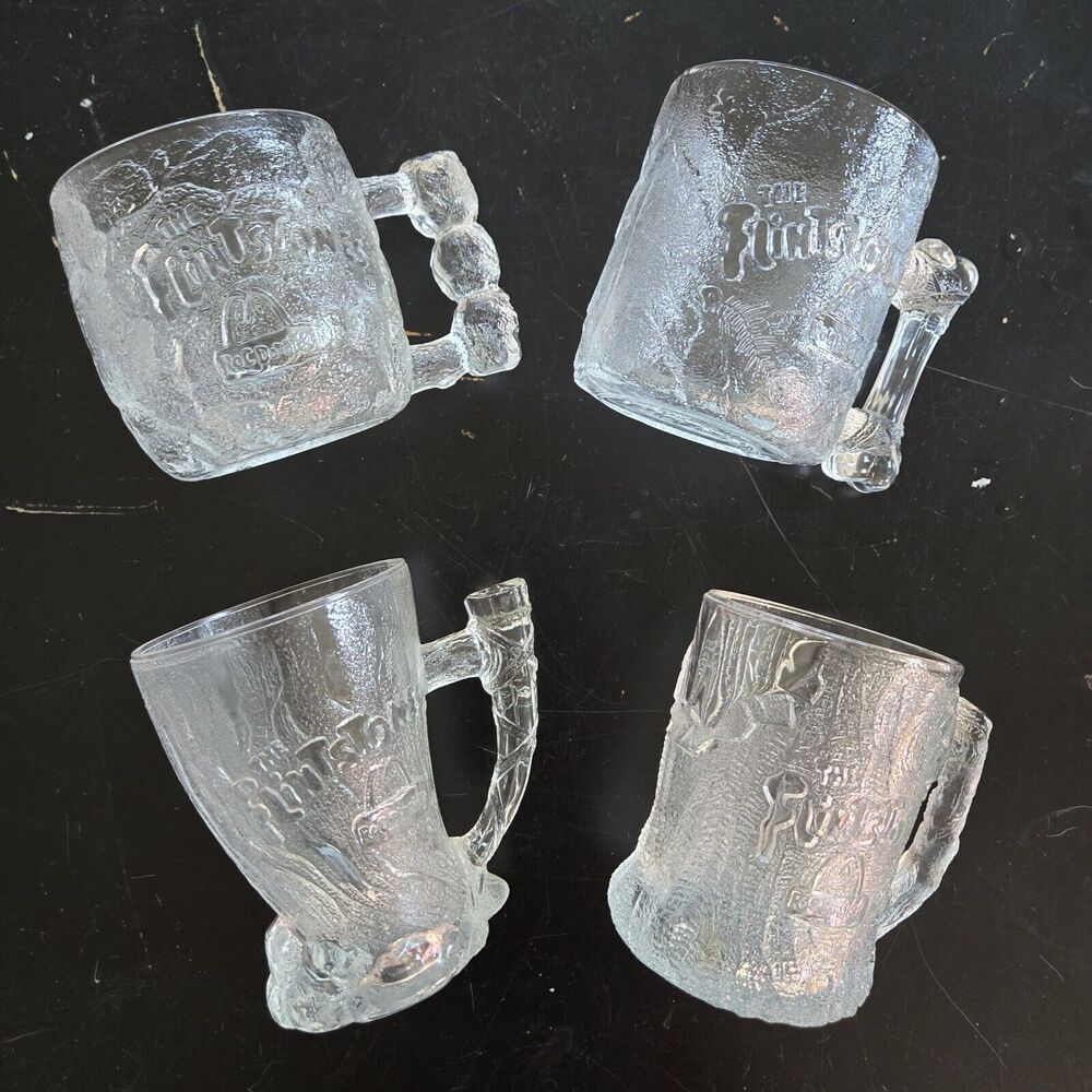 Vintage McDonald's Glass Mug Set Of 4 - 1993 - The Flintstones - TREEMENDOUS MUG